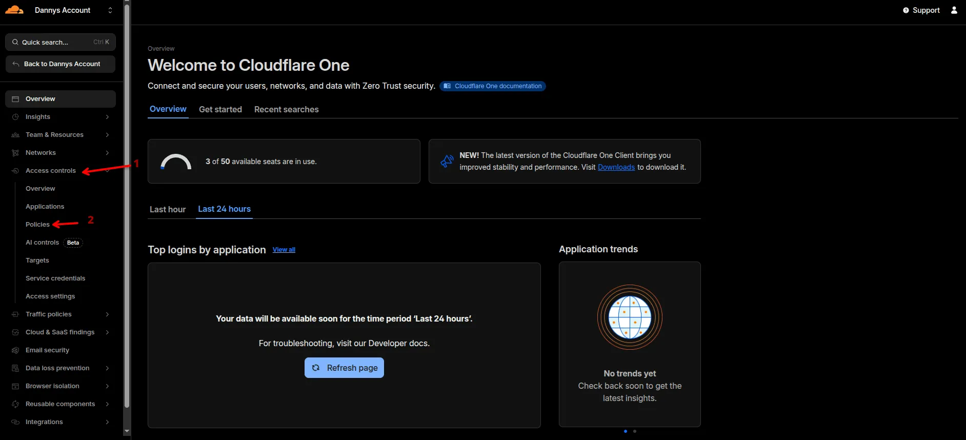 Where to find the policies page button on Cloudflare’s sidebar