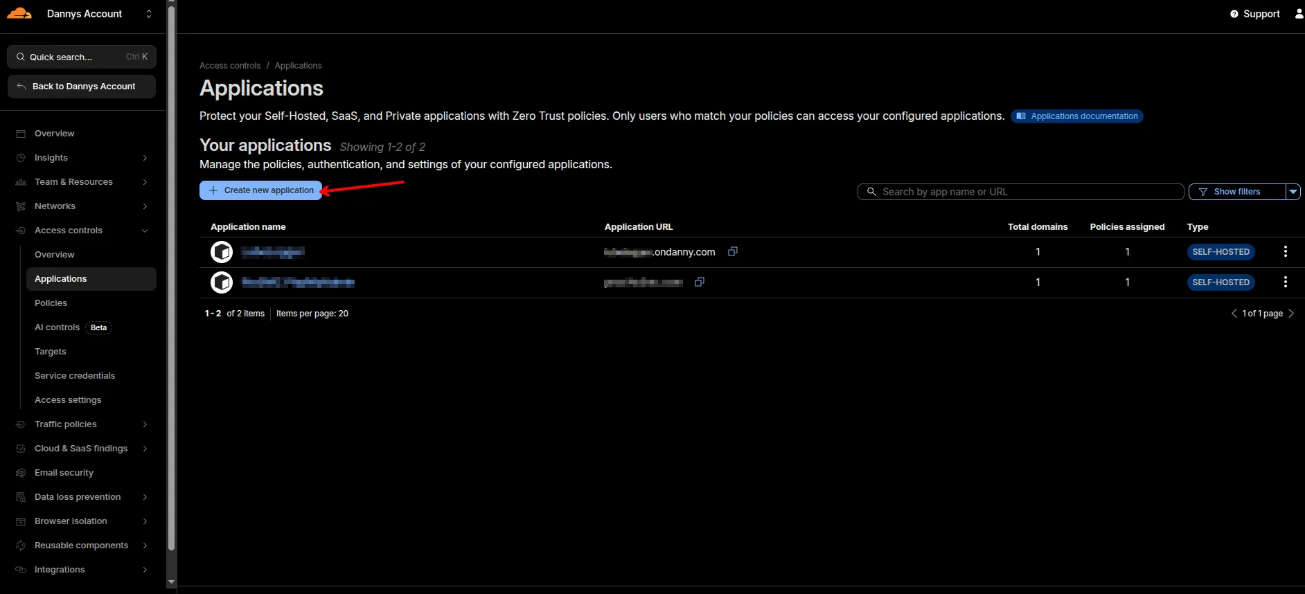Where to find the create new application button