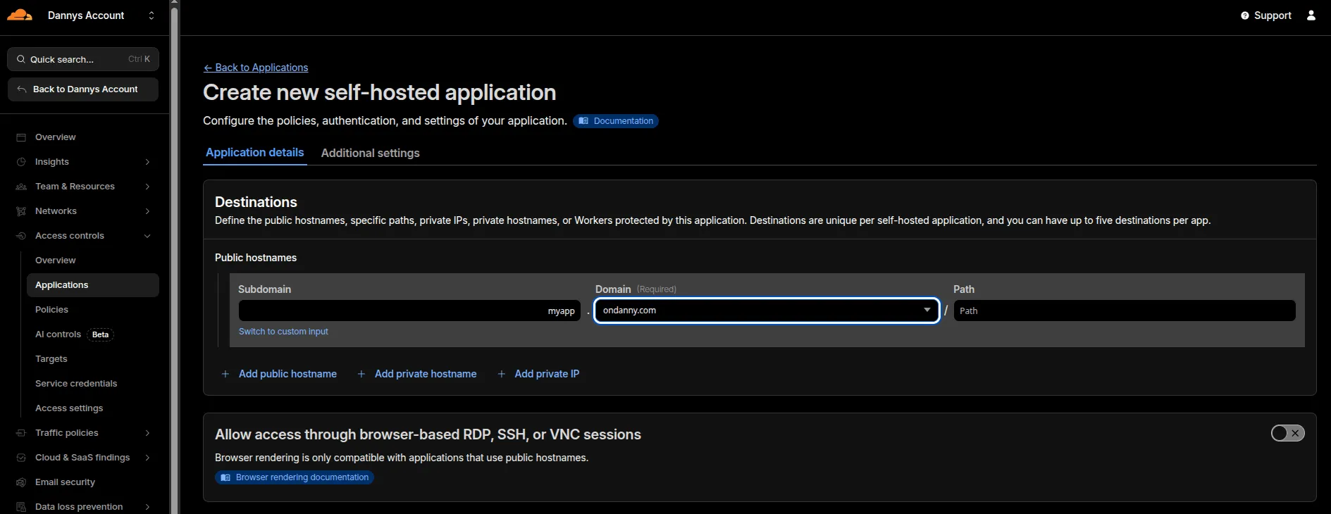 Selecting self-hosted and private option