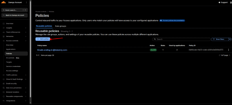 Where to find the add a policy button on the policies page